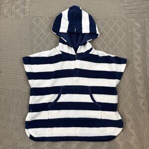 Pottery Barn Kids Blue and White Striped Hooded Baby Beach Towel ~ 6/12M